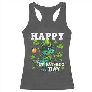 Happy St Pat Rex Day Racerback Tank Top St Patricks Day Dino Lover TS12 Dark Heather Print Your Wear