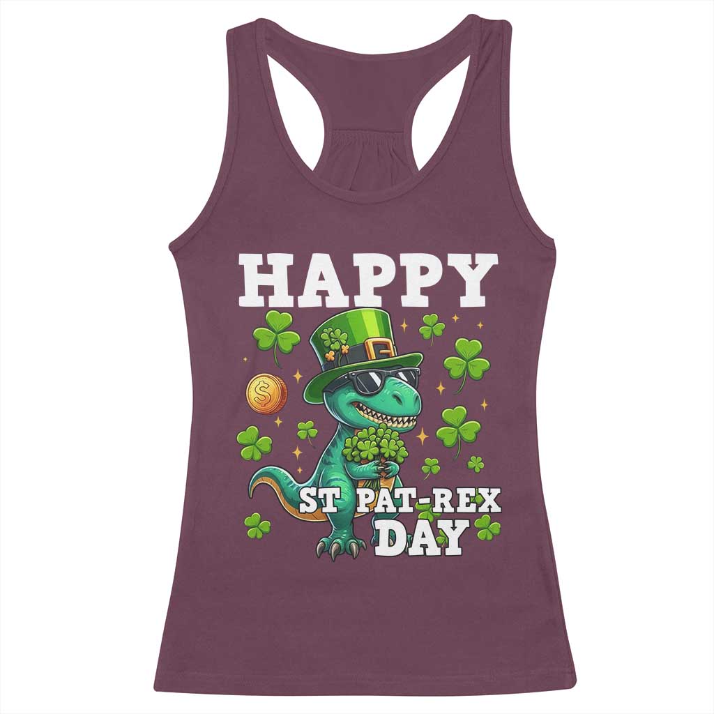 Happy St Pat Rex Day Racerback Tank Top St Patricks Day Dino Lover TS12 Maroon Print Your Wear