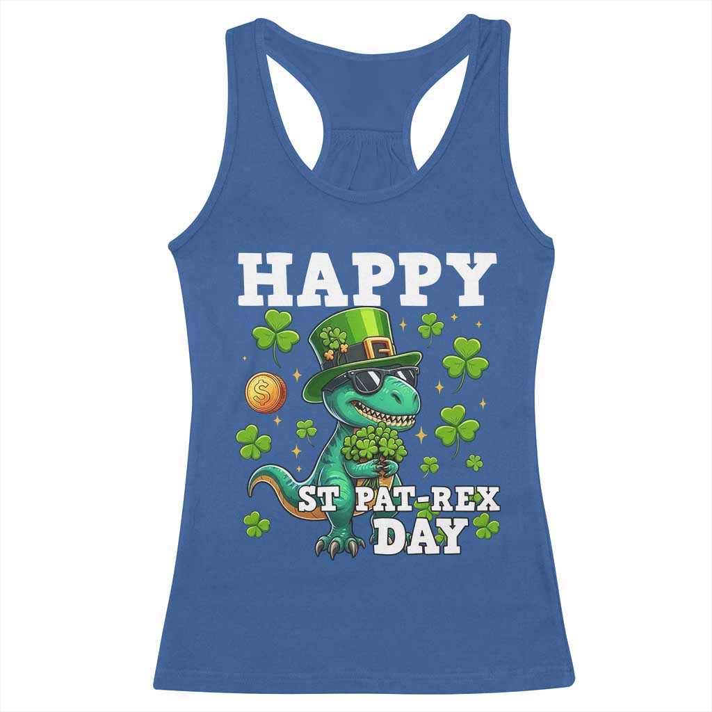 Happy St Pat Rex Day Racerback Tank Top St Patricks Day Dino Lover TS12 Royal Blue Print Your Wear