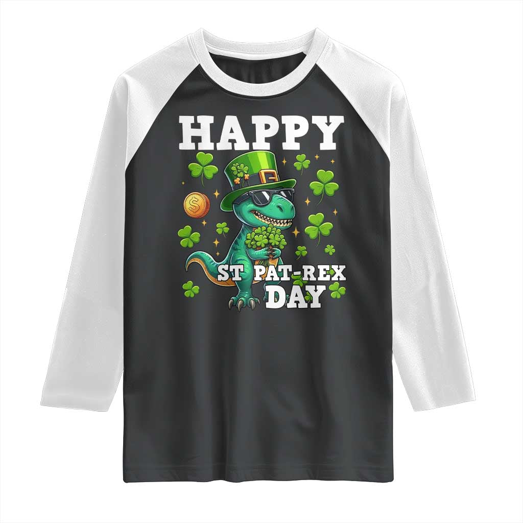 Happy St Pat Rex Day Raglan Shirt St Patricks Day Dino Lover TS12 Black White Print Your Wear