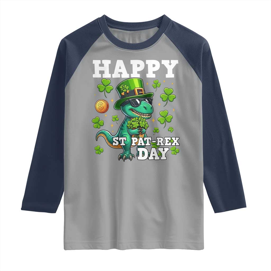 Happy St Pat Rex Day Raglan Shirt St Patricks Day Dino Lover TS12 Sport Gray Navy Print Your Wear