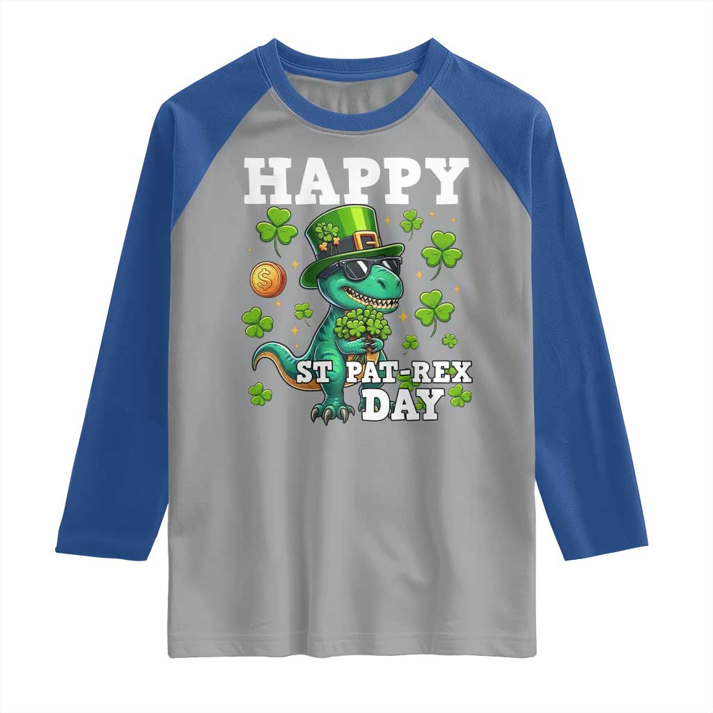 Happy St Pat Rex Day Raglan Shirt St Patricks Day Dino Lover TS12 Sport Gray Royal Print Your Wear