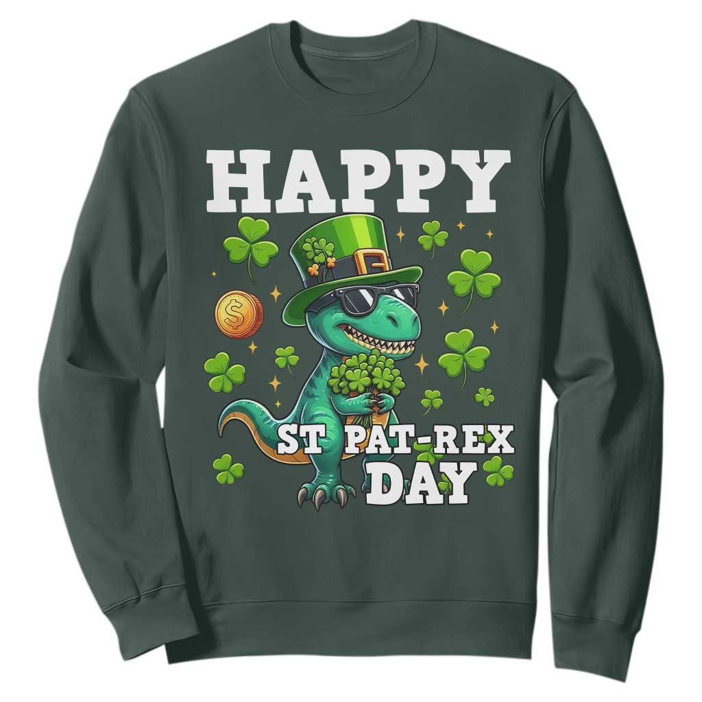 Happy St Pat Rex Day Sweatshirt St Patricks Day Dino Lover TS12 Dark Forest Green Print Your Wear