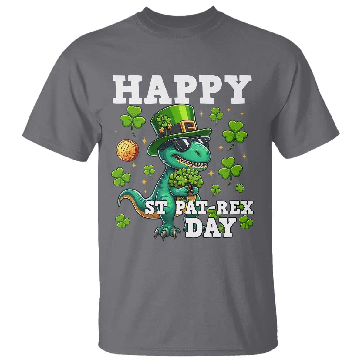 Happy St Pat Rex Day T Shirt St Patricks Day Dino Lover TS12 Charcoal Print Your Wear