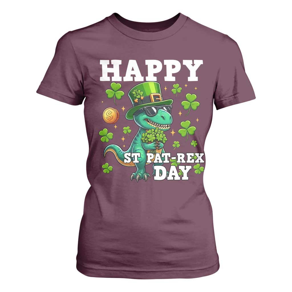 Happy St Pat Rex Day T Shirt For Women St Patricks Day Dino Lover TS12 Maroon Print Your Wear