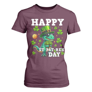 Happy St Pat Rex Day T Shirt For Women St Patricks Day Dino Lover TS12 Maroon Print Your Wear
