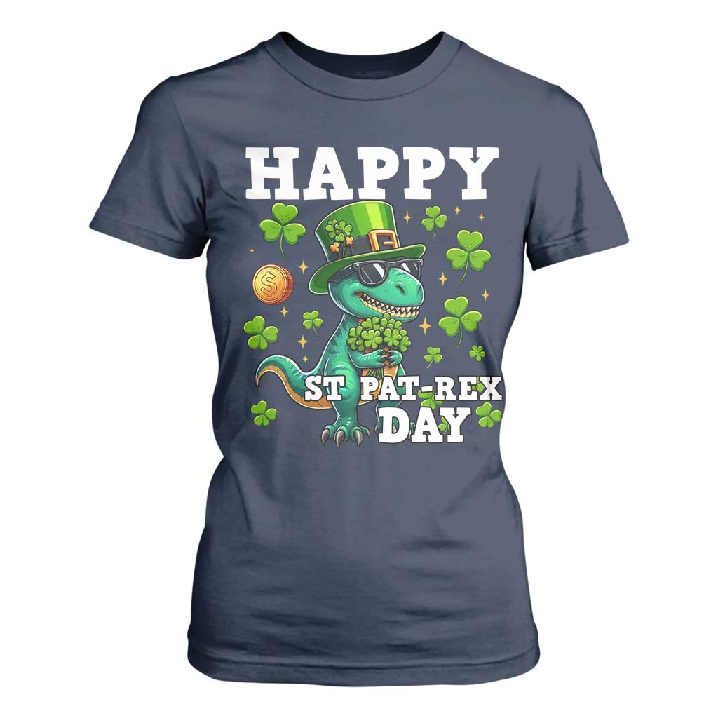 Happy St Pat Rex Day T Shirt For Women St Patricks Day Dino Lover TS12 Navy Print Your Wear