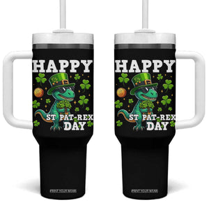 Happy St Pat Rex Day Tumbler With Handle St Patricks Day Dino Lover TS12 One Size: 40 oz Black Print Your Wear