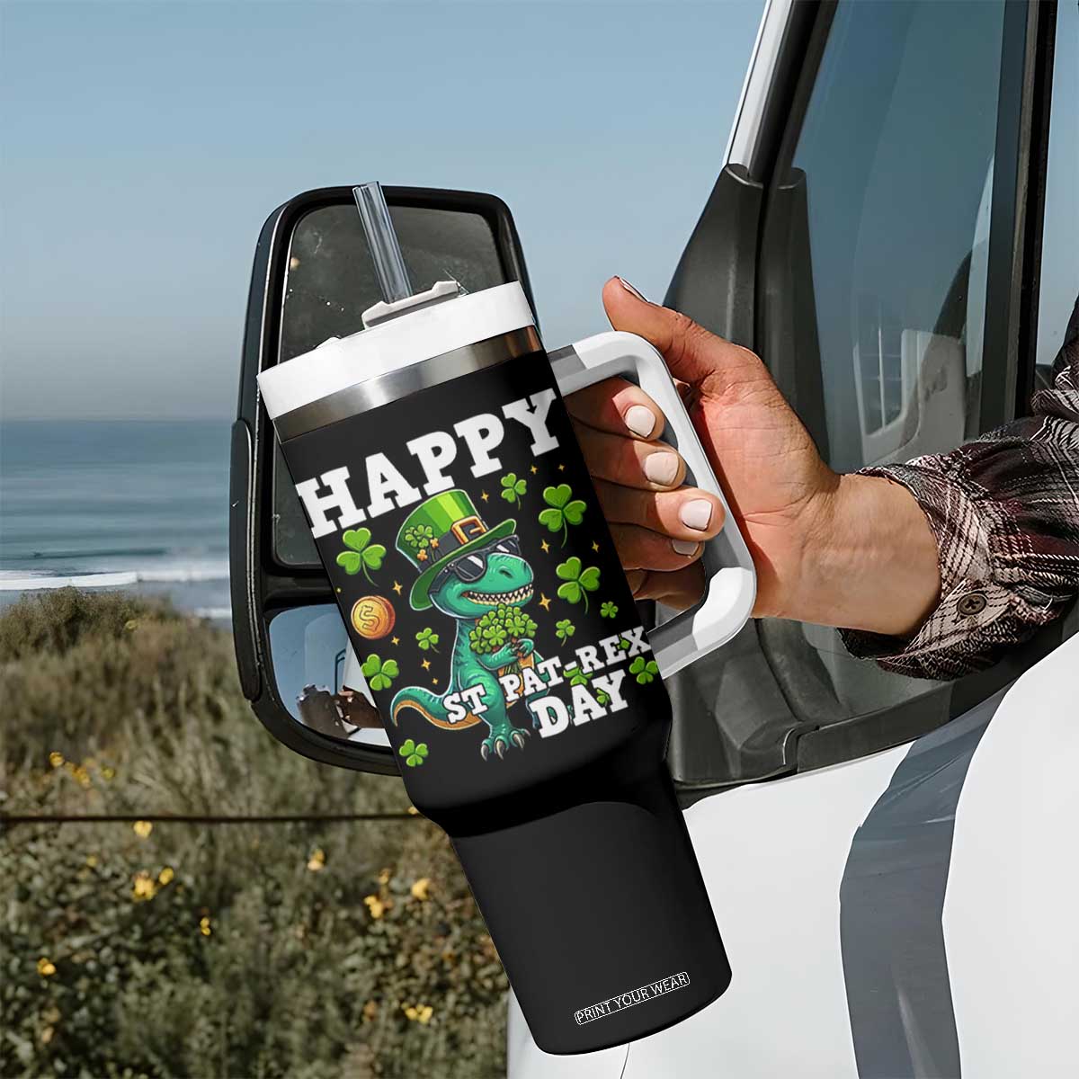 Happy St Pat Rex Day Tumbler With Handle St Patricks Day Dino Lover TS12 Print Your Wear