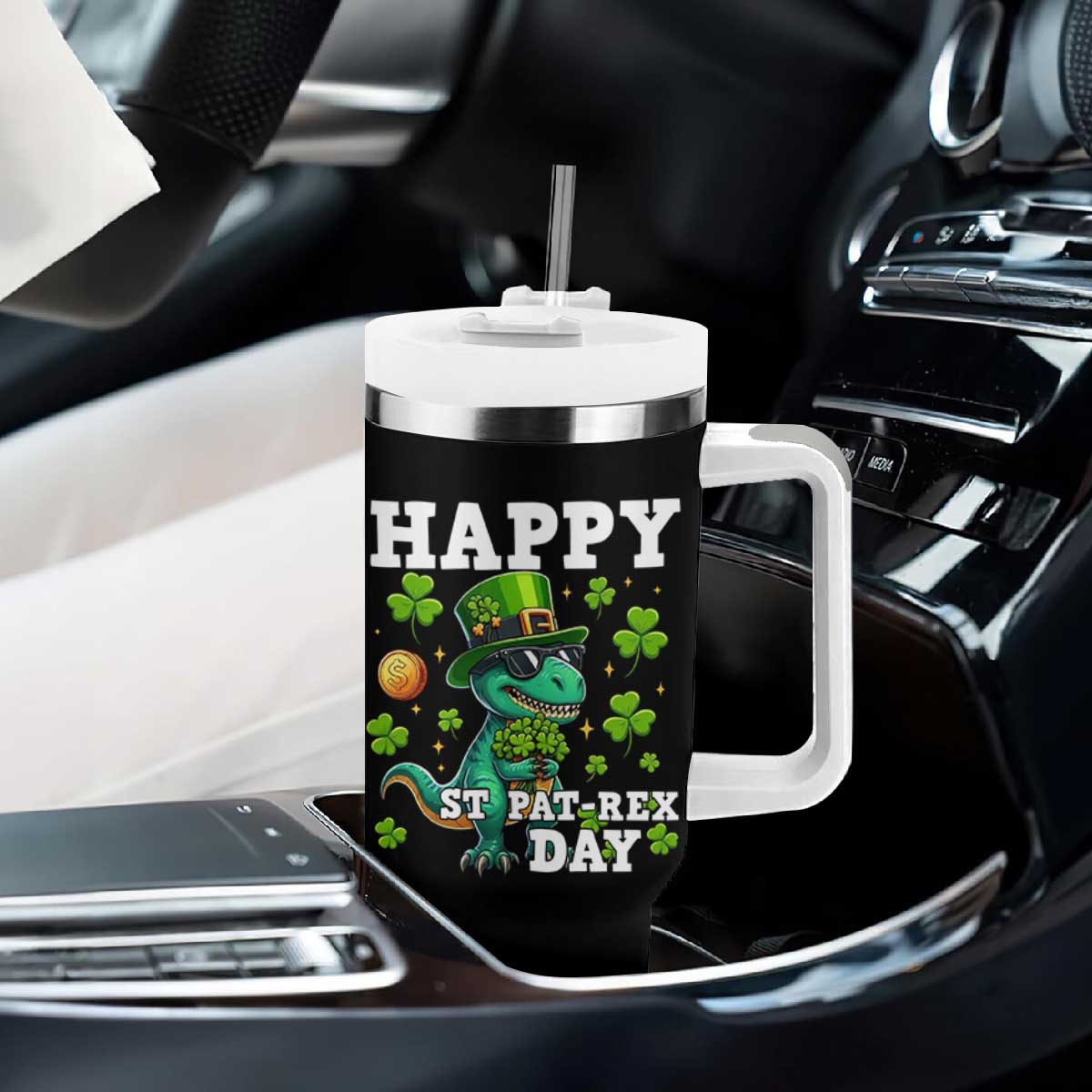 Happy St Pat Rex Day Tumbler With Handle St Patricks Day Dino Lover TS12 Print Your Wear
