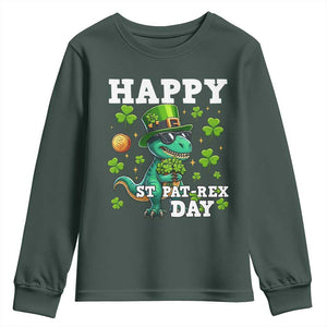 Happy St Pat Rex Day Youth Sweatshirt St Patricks Day Dino Lover TS12 Dark Forest Green Print Your Wear