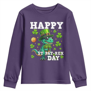 Happy St Pat Rex Day Youth Sweatshirt St Patricks Day Dino Lover TS12 Purple Print Your Wear