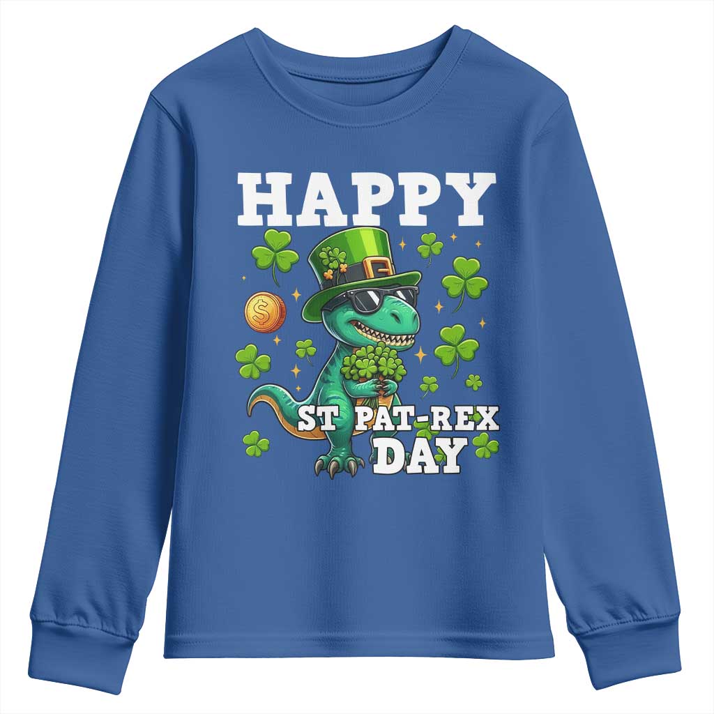 Happy St Pat Rex Day Youth Sweatshirt St Patricks Day Dino Lover TS12 Royal Blue Print Your Wear