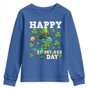 Happy St Pat Rex Day Youth Sweatshirt St Patricks Day Dino Lover TS12 Royal Blue Print Your Wear