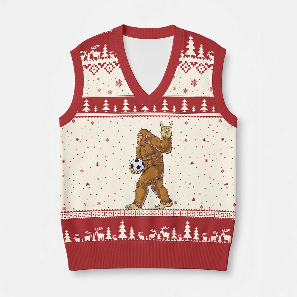 Funny Bigfoot Soccer Player V-Neck Knit Sweater Vest Folklore Cryptid Gift TS12 Beige Red Print Your Wear