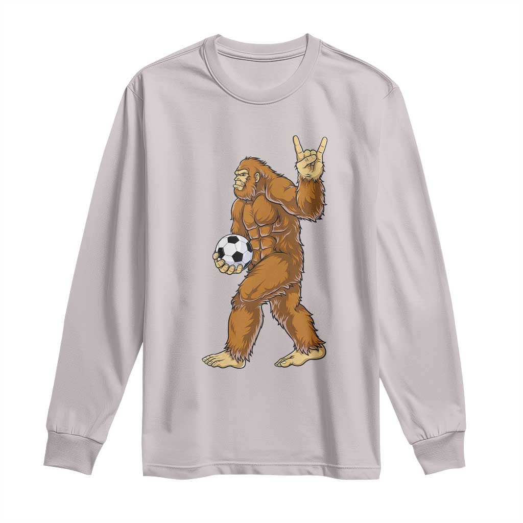 Funny Bigfoot Soccer Player Long Sleeve Shirt Folklore Cryptid Gift TS12 Ice Gray Print Your Wear