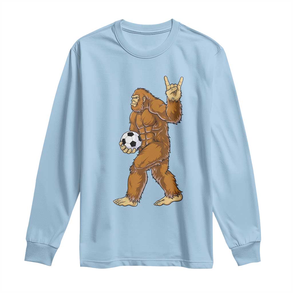 Funny Bigfoot Soccer Player Long Sleeve Shirt Folklore Cryptid Gift TS12 Light Blue Print Your Wear
