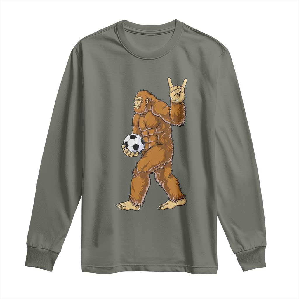 Funny Bigfoot Soccer Player Long Sleeve Shirt Folklore Cryptid Gift TS12 Military Green Print Your Wear