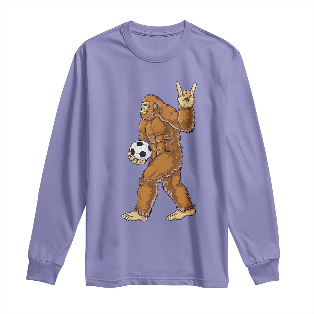 Funny Bigfoot Soccer Player Long Sleeve Shirt Folklore Cryptid Gift TS12 Violet Print Your Wear