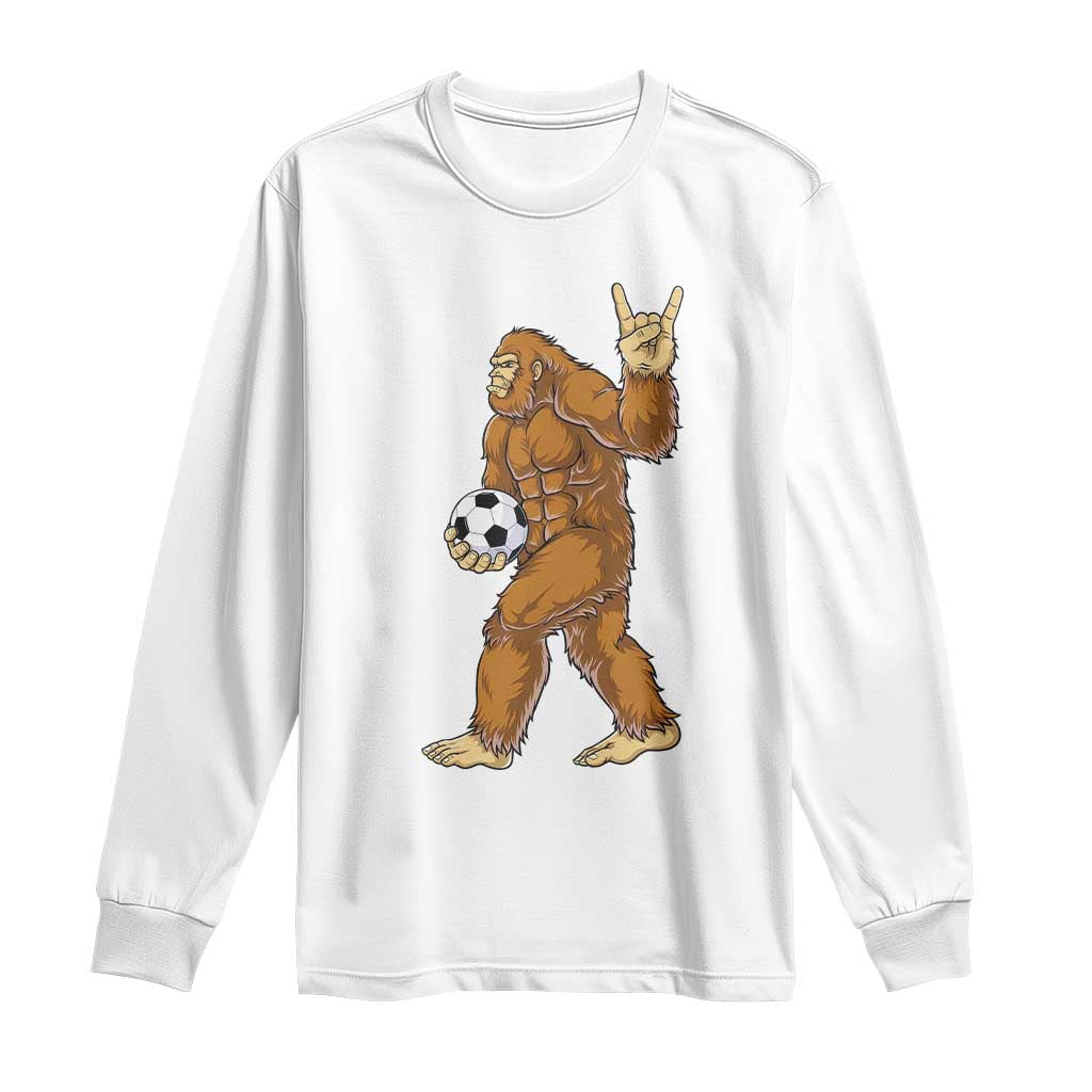 Funny Bigfoot Soccer Player Long Sleeve Shirt Folklore Cryptid Gift TS12 White Print Your Wear