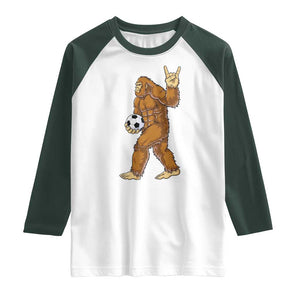 Funny Bigfoot Soccer Player Raglan Shirt Folklore Cryptid Gift TS12 White Dark Forest Green Print Your Wear