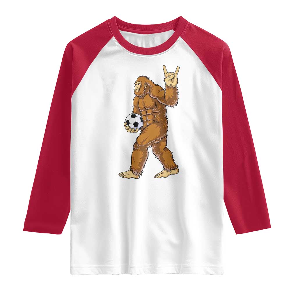 Funny Bigfoot Soccer Player Raglan Shirt Folklore Cryptid Gift TS12 White Red Print Your Wear