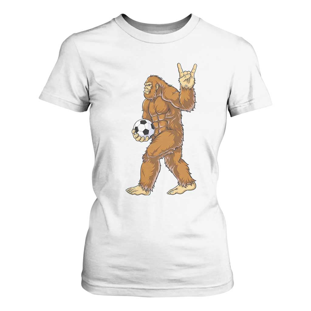Funny Bigfoot Soccer Player T Shirt For Women Folklore Cryptid Gift TS12 White Print Your Wear