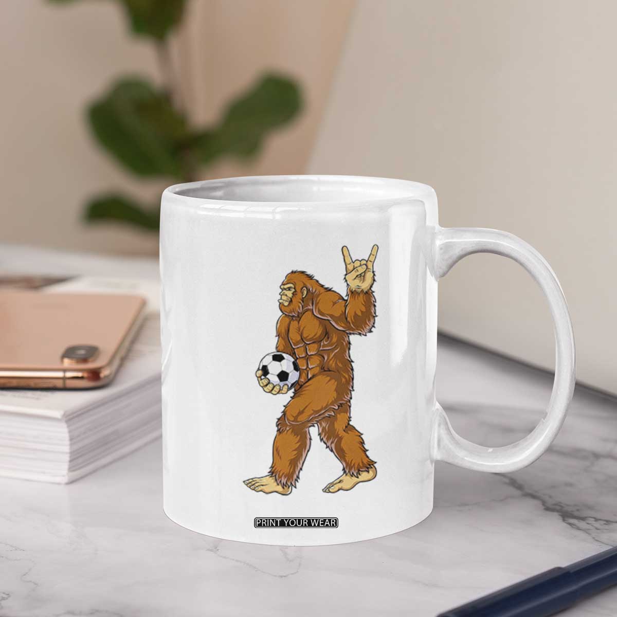 Funny Bigfoot Soccer Player Coffee Mug Folklore Cryptid Gift TS12 Print Your Wear