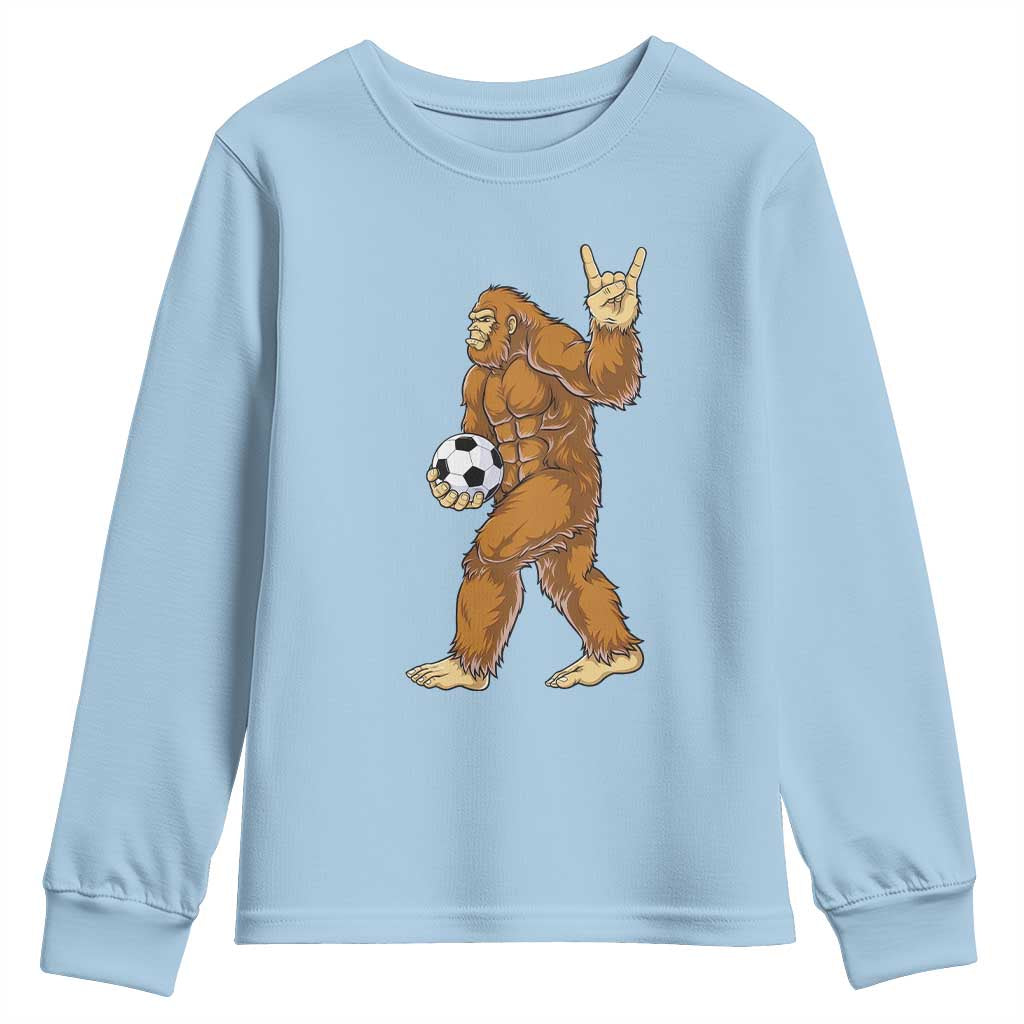 Funny Bigfoot Soccer Player Youth Sweatshirt Folklore Cryptid Gift TS12 Light Blue Print Your Wear