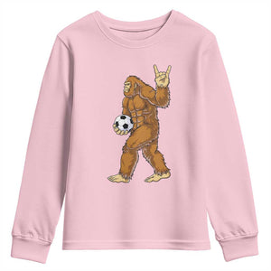 Funny Bigfoot Soccer Player Youth Sweatshirt Folklore Cryptid Gift TS12 Light Pink Print Your Wear