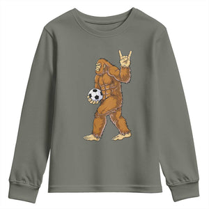 Funny Bigfoot Soccer Player Youth Sweatshirt Folklore Cryptid Gift TS12 Military Green Print Your Wear