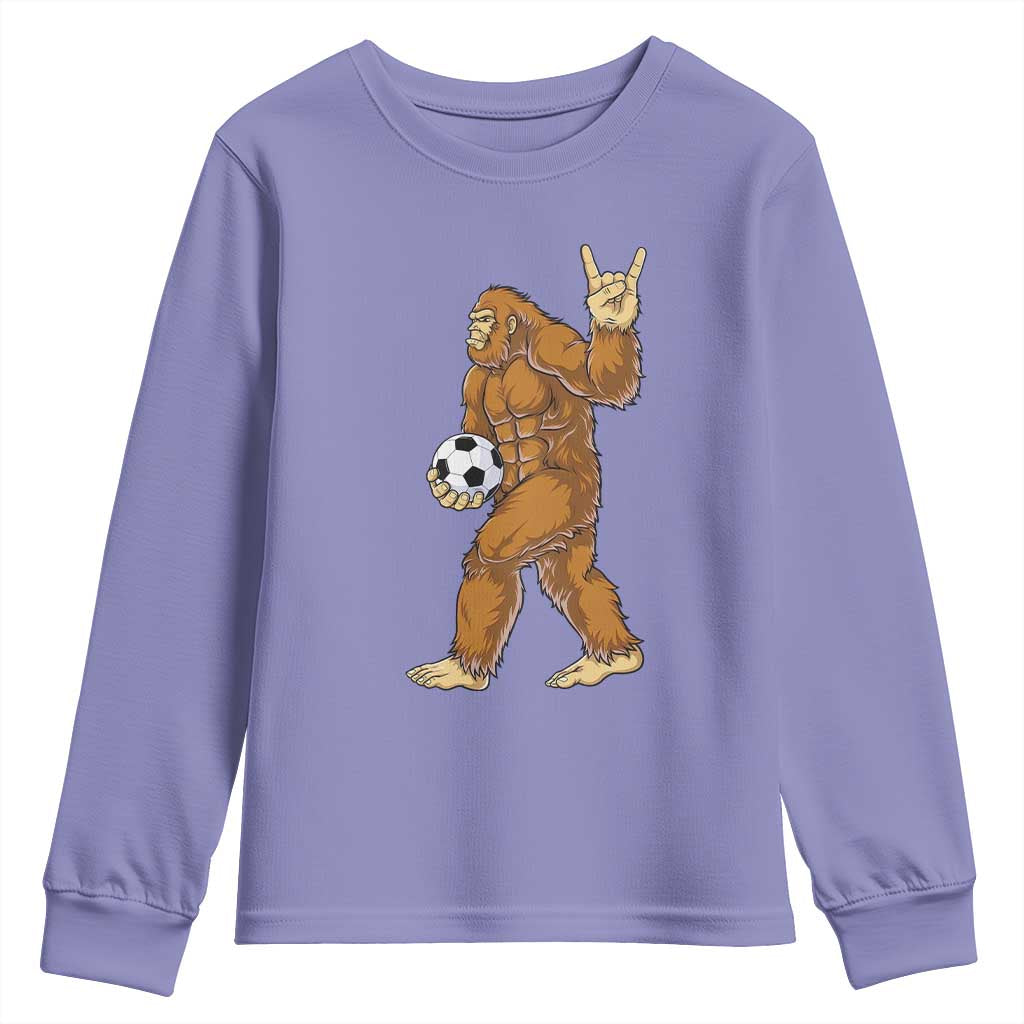 Funny Bigfoot Soccer Player Youth Sweatshirt Folklore Cryptid Gift TS12 Violet Print Your Wear