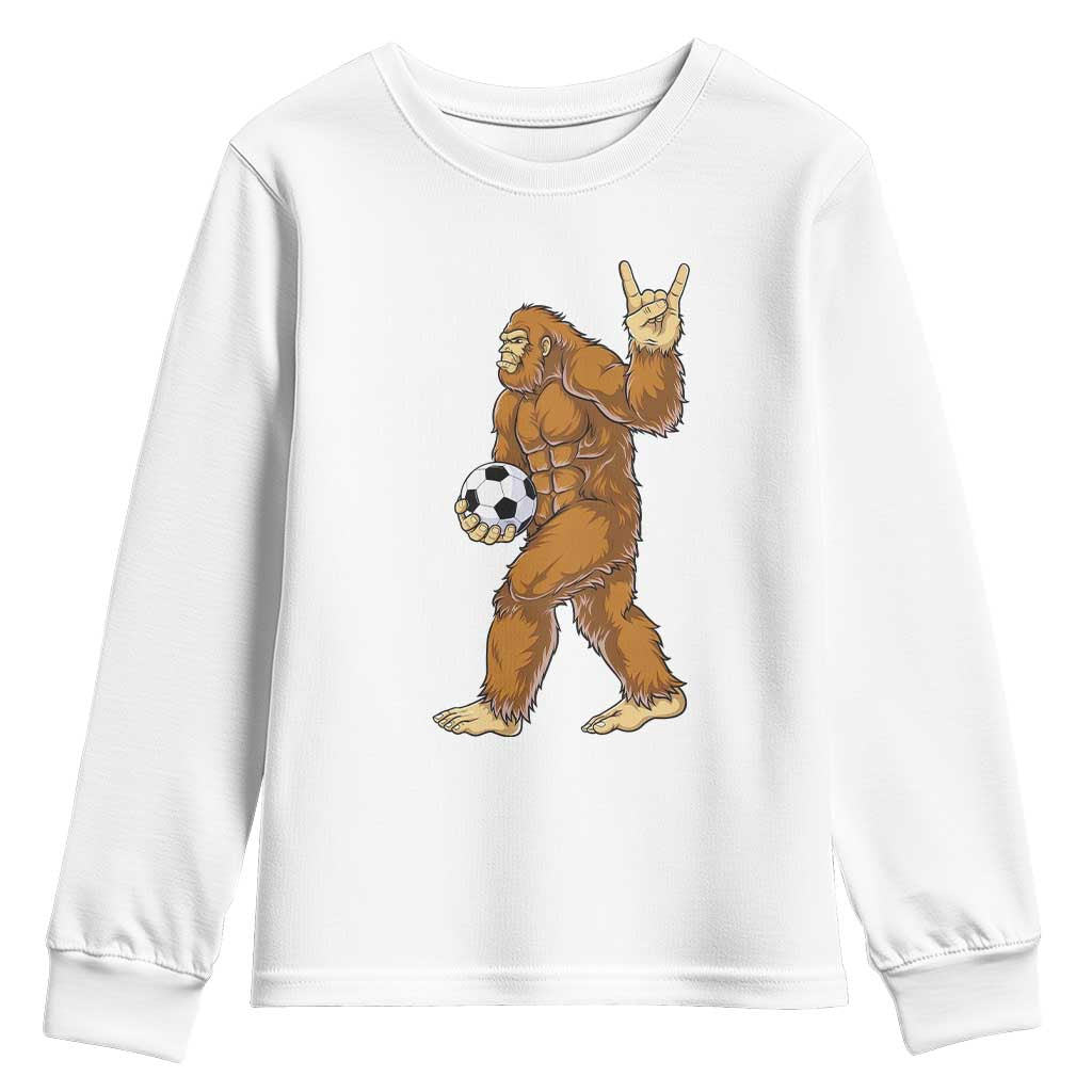 Funny Bigfoot Soccer Player Youth Sweatshirt Folklore Cryptid Gift TS12 White Print Your Wear