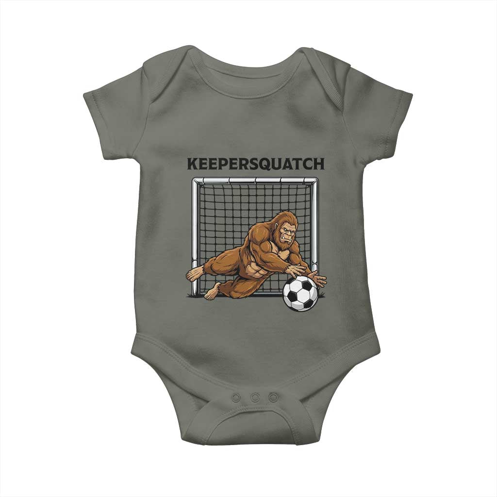 Funny Bigfoot Soccer Goalkeeper Baby Onesie Keepersquatch TS12 Military Green Print Your Wear