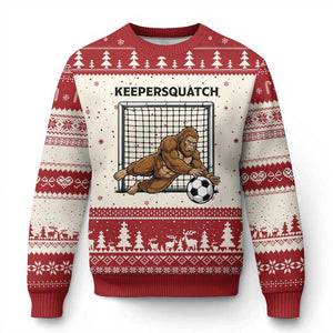 Funny Bigfoot Soccer Goalkeeper Ugly Christmas Sweater Keepersquatch TS12 Beige Red Print Your Wear