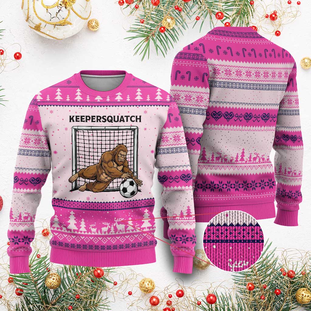 Funny Bigfoot Soccer Goalkeeper Ugly Christmas Sweater Keepersquatch TS12 Hot Pink Print Your Wear