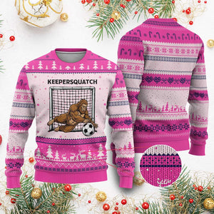 Funny Bigfoot Soccer Goalkeeper Ugly Christmas Sweater Keepersquatch TS12 Hot Pink Print Your Wear