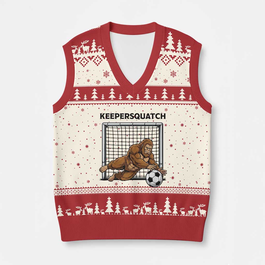 Funny Bigfoot Soccer Goalkeeper V-Neck Knit Sweater Vest Keepersquatch TS12 Beige Red Print Your Wear
