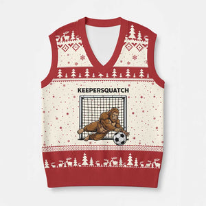 Funny Bigfoot Soccer Goalkeeper V-Neck Knit Sweater Vest Keepersquatch TS12 Beige Red Print Your Wear