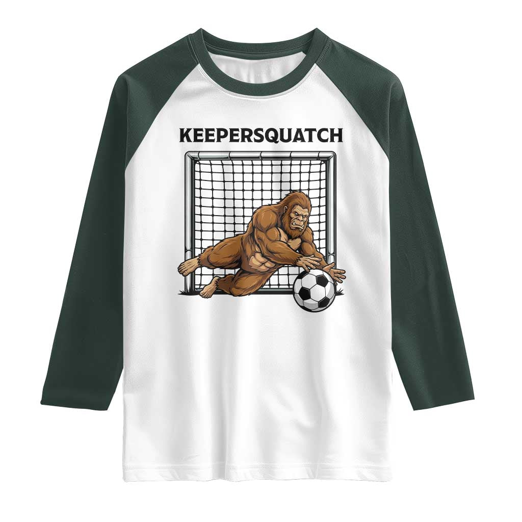 Funny Bigfoot Soccer Goalkeeper Raglan Shirt Keepersquatch TS12 White Dark Forest Green Print Your Wear