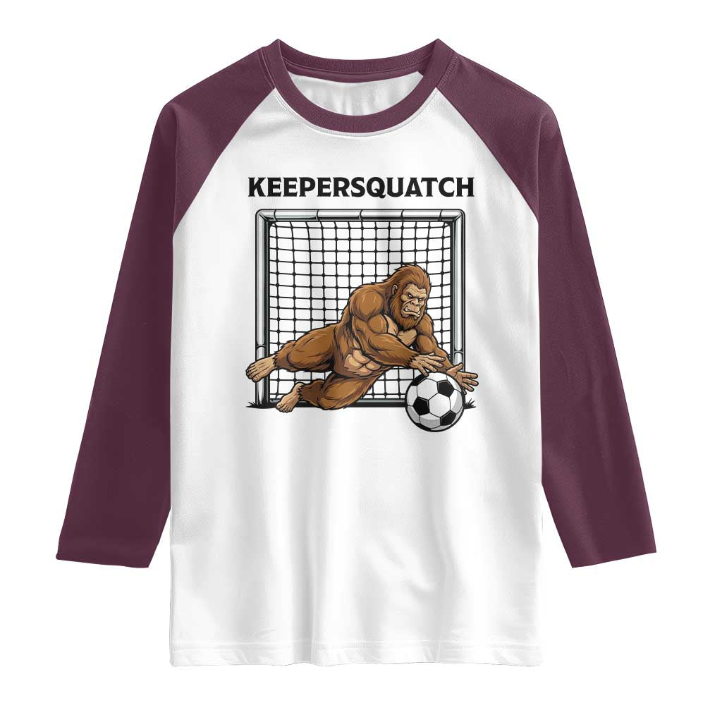 Funny Bigfoot Soccer Goalkeeper Raglan Shirt Keepersquatch TS12 White Maroon Print Your Wear