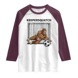 Funny Bigfoot Soccer Goalkeeper Raglan Shirt Keepersquatch TS12 White Maroon Print Your Wear