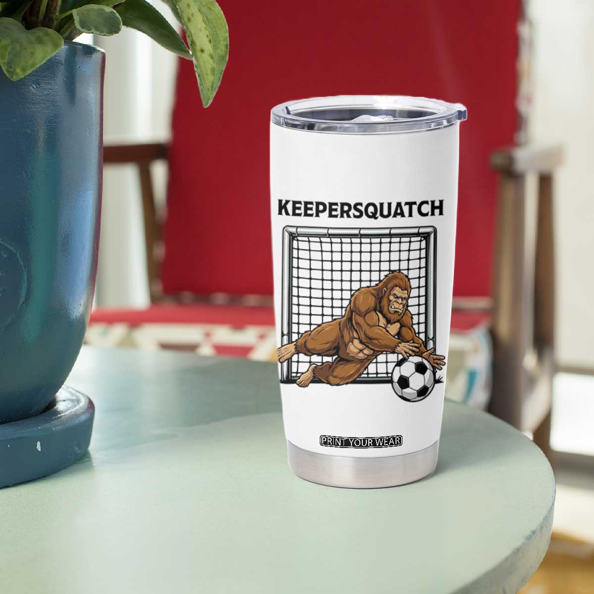Funny Bigfoot Soccer Goalkeeper Tumbler Cup Keepersquatch TS12 Print Your Wear