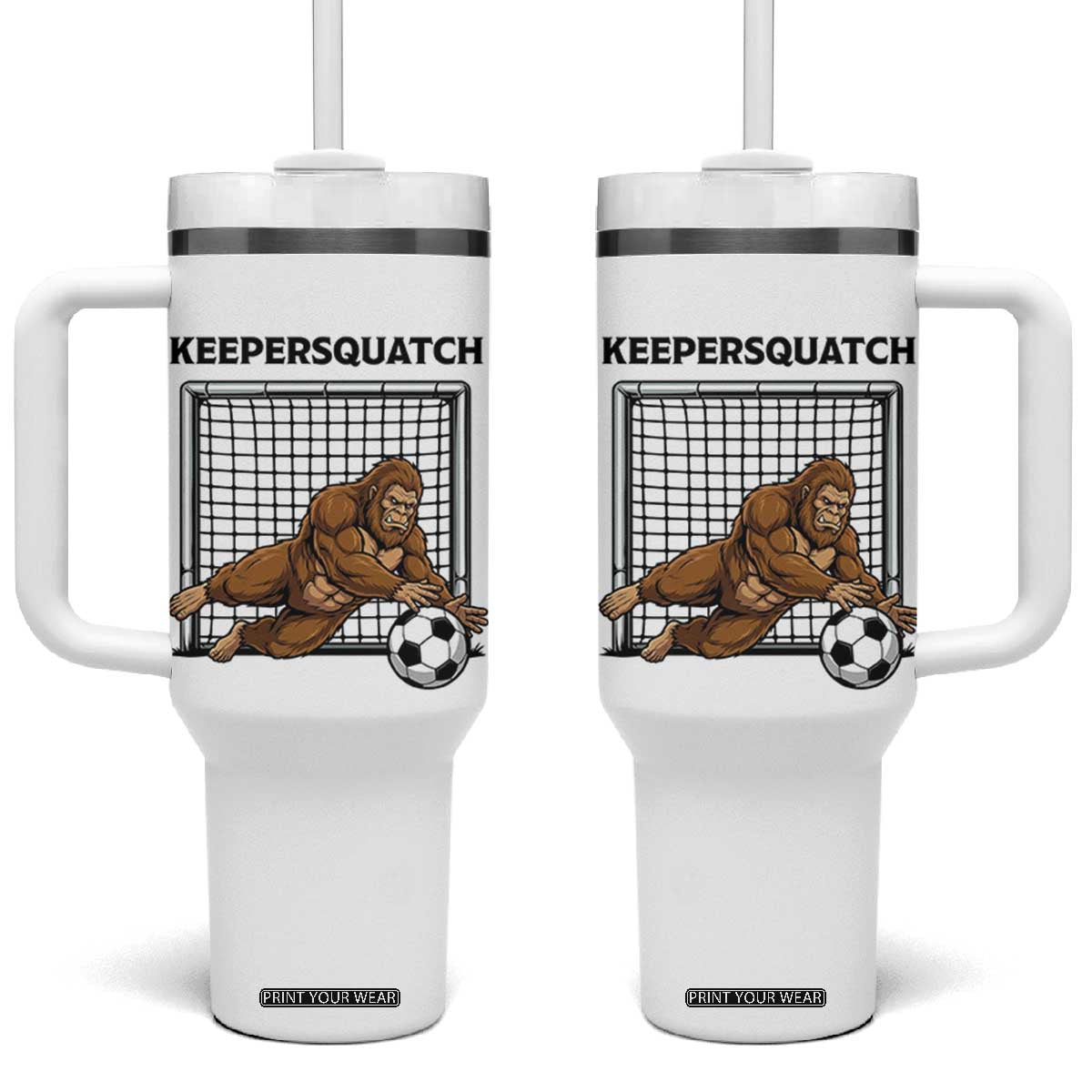 Funny Bigfoot Soccer Goalkeeper Tumbler With Handle Keepersquatch TS12 One Size: 40 oz White Print Your Wear