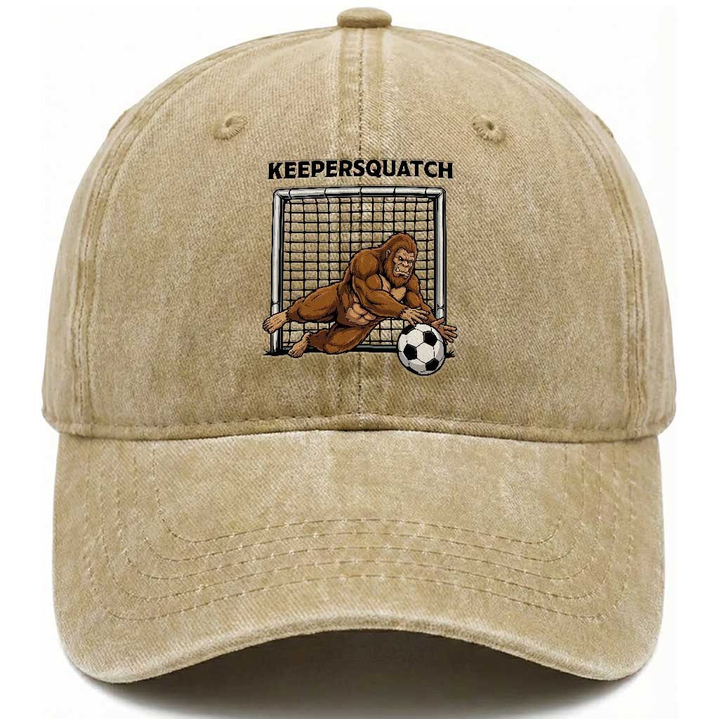 Funny Bigfoot Soccer Goalkeeper Washed Cotton Baseball Cap Keepersquatch TS12 Print Your Wear