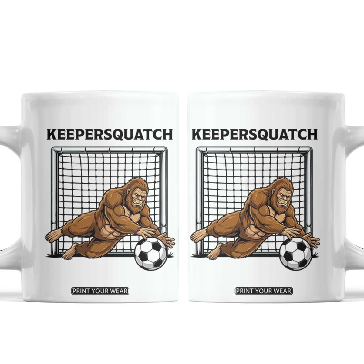 Funny Bigfoot Soccer Goalkeeper Coffee Mug Keepersquatch TS12 White Print Your Wear