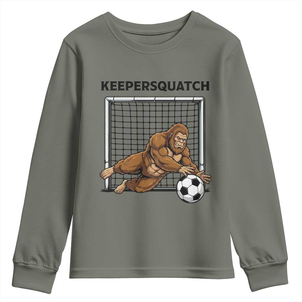 Funny Bigfoot Soccer Goalkeeper Youth Sweatshirt Keepersquatch TS12 Military Green Print Your Wear