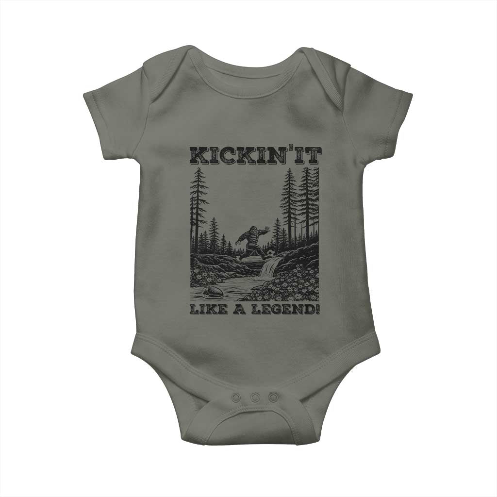Kickin It Like A Legend Baby Onesie Funny Bigfoot Soccer Player TS12 Military Green Print Your Wear
