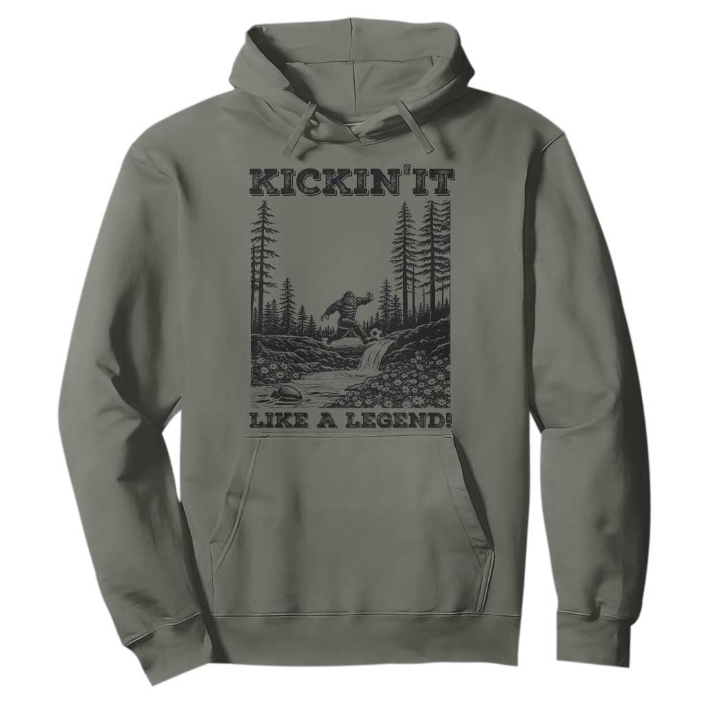 Kickin It Like A Legend Hoodie Funny Bigfoot Soccer Player TS12 Military Green Print Your Wear