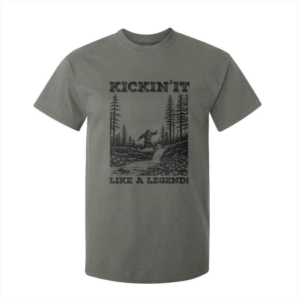 Kickin It Like A Legend T Shirt For Kid Funny Bigfoot Soccer Player TS12 Military Green Print Your Wear